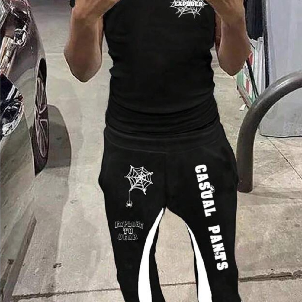 Black Graphic T-Shirt and Pants Set
